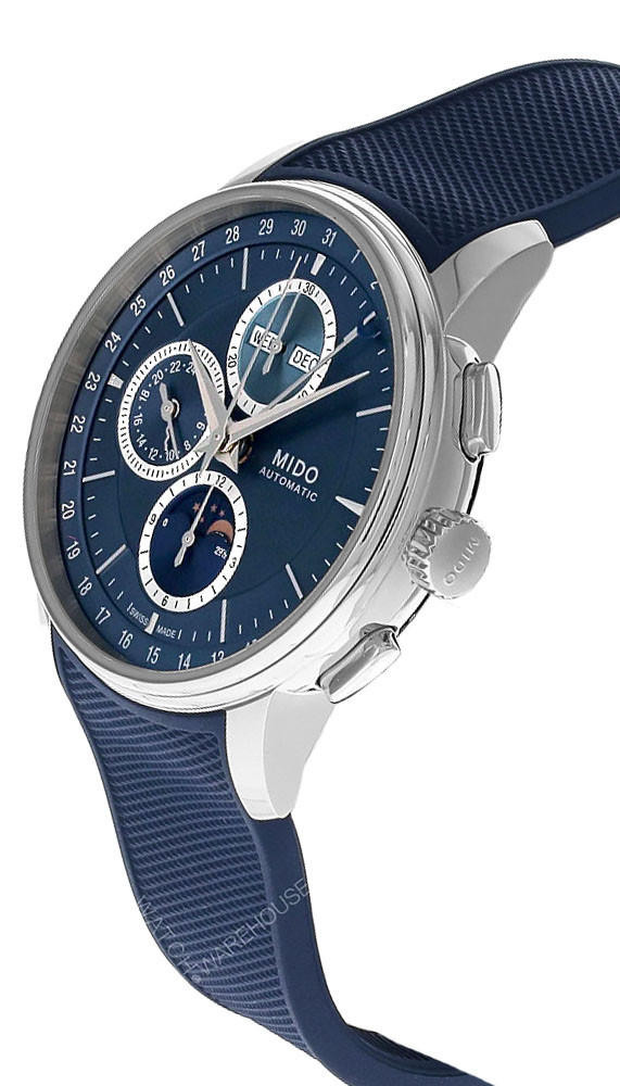 MIDO Baroncelli Moonphase CHRONO 42MM AUTO Blue Rubber Men's Watch
