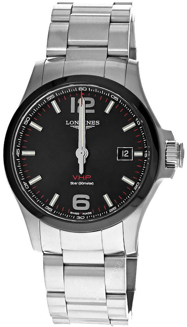 LONGINES Conquest V.H.P 43MM Quartz SS Black Dial Men's Watch L3.729.4.56.6