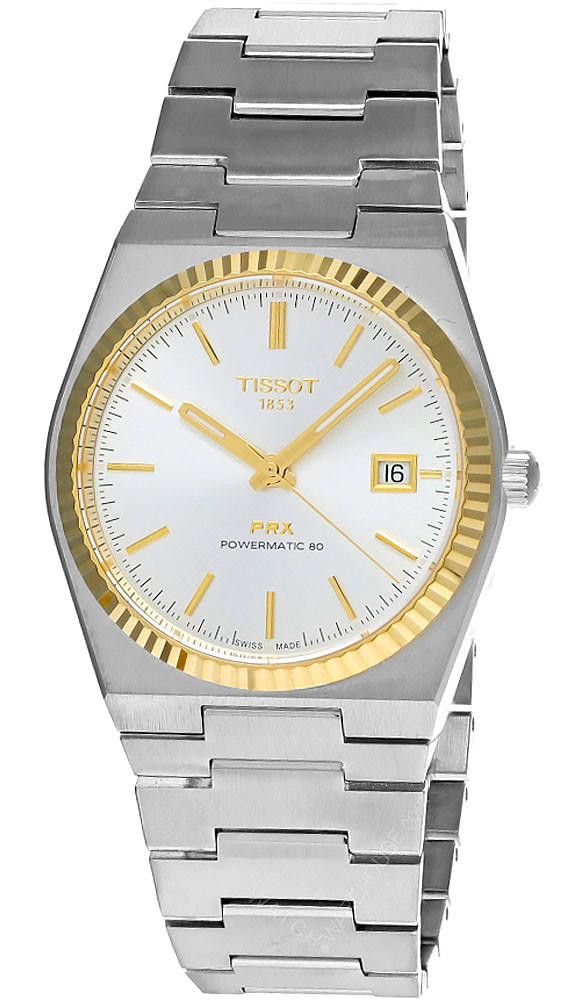 TISSOT PRX 40MM AUTO 18K Gold Bezel Silver Dial Men's Watch T931