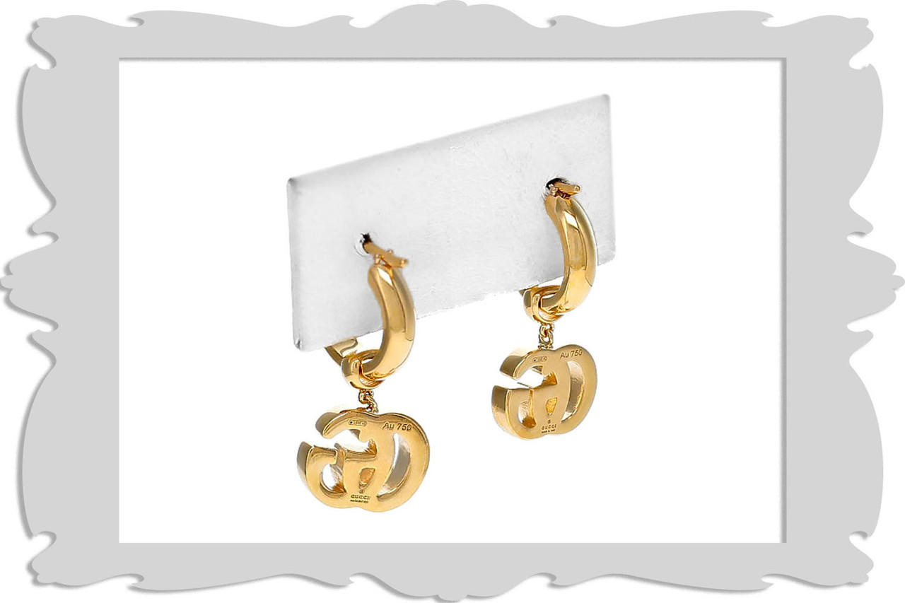 GUCCI 18K Yellow Gold Hoop With GG Pendant Earrings