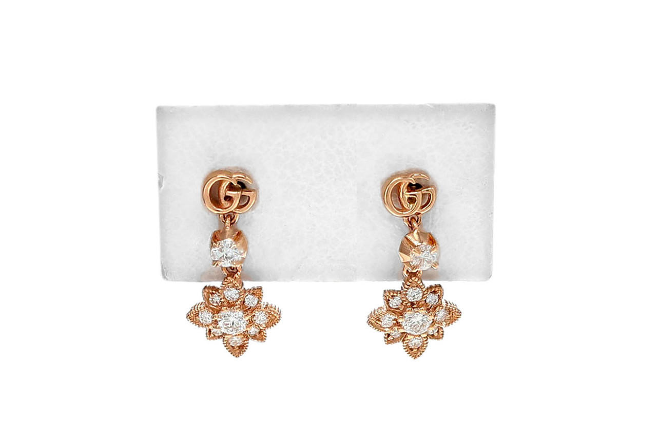 GUCCI Flora 18K Rose Gold 0.28ct Diamond Earrings YBD70269100100U