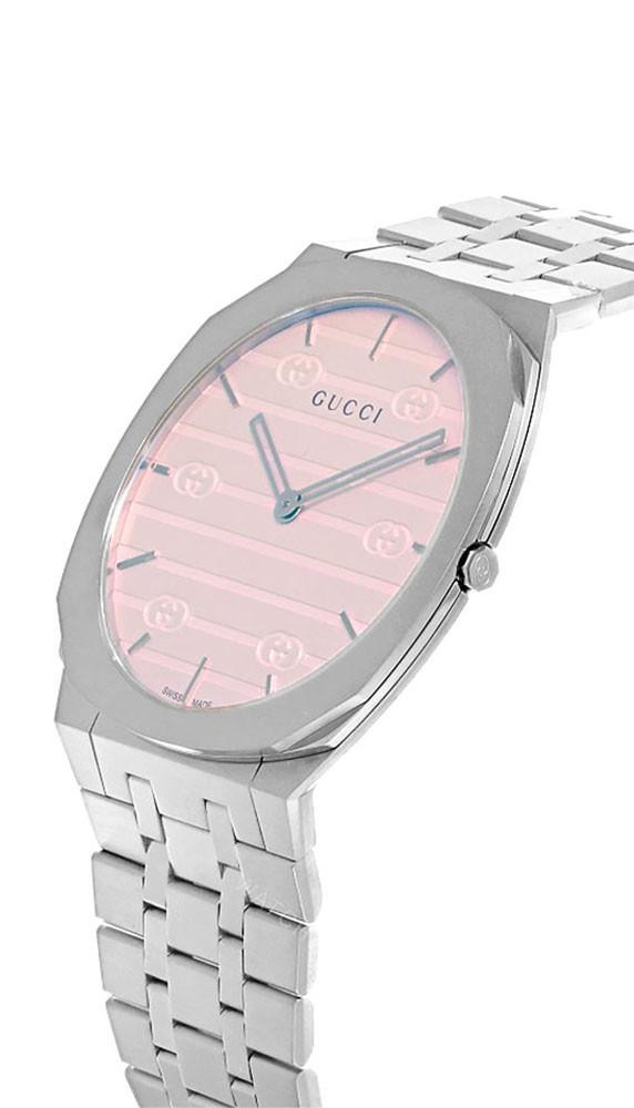 GUCCI 25H Rose 38MM Quartz SS Pink Glass Dial Women display picture 1