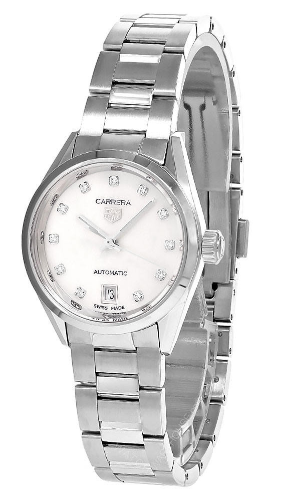 TAG HEUER Carrera Date AUTO 29MM SS Diamond MOP Dial Women's Watch WBN2412.BA0621 