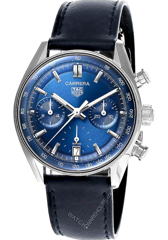 TAG HEUER Carrera CHRONO 39MM Blue Dial Leather Men's Watch - Main Image