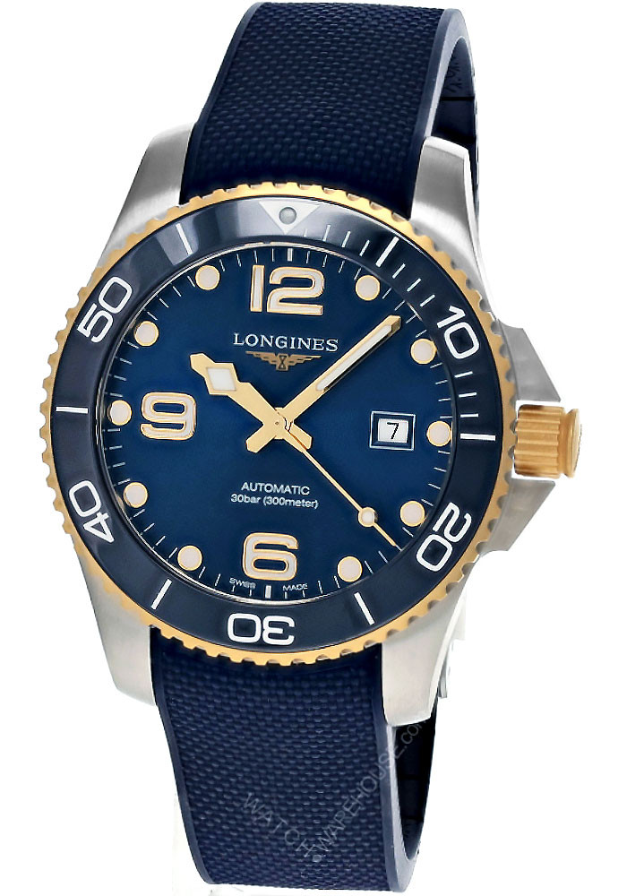 LONGINES Hydroconquest Automatic 43MM Blue Yellow Gold Men's Watch L3.782.3.96.9