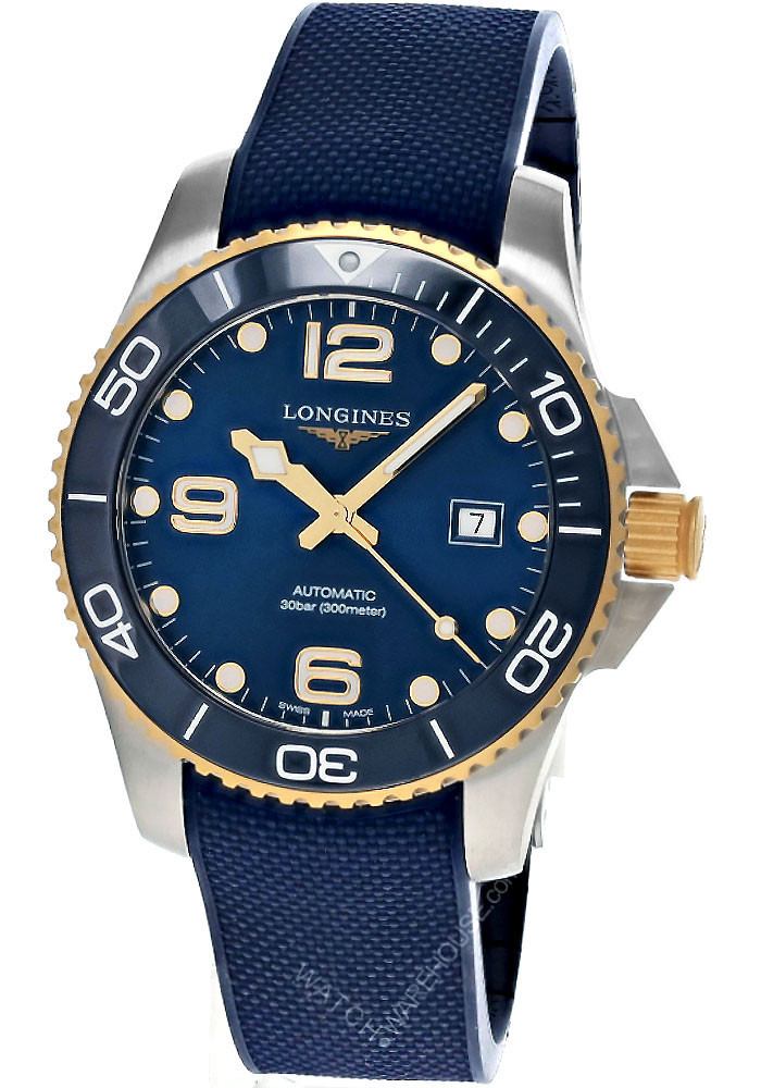 LONGINES Hydroconquest Automatic 43MM Blue Yellow Gold Men's Watch L3.782.3.96.9