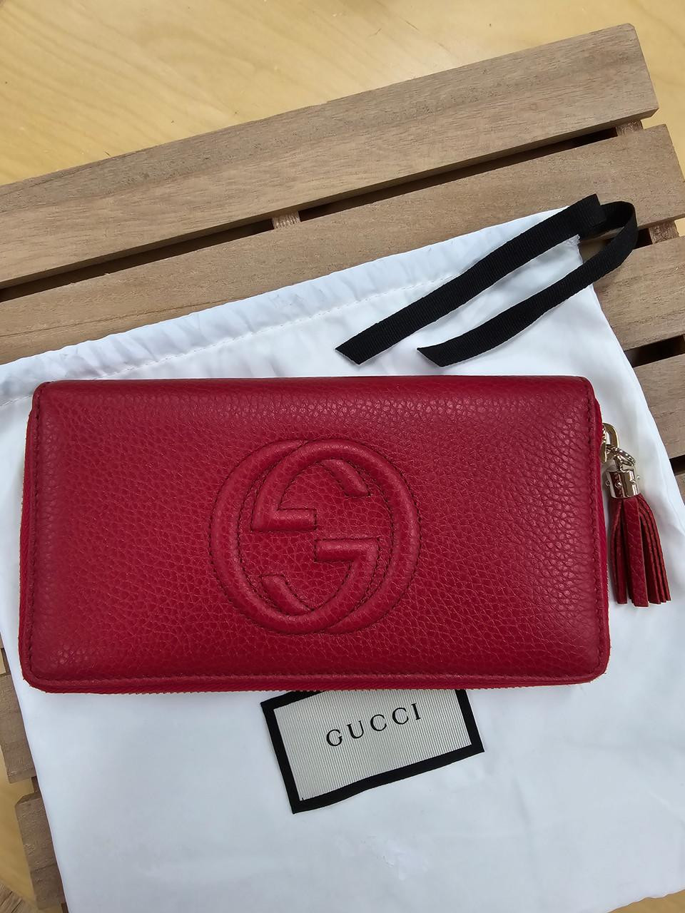 GUCCI Soho Leather Women's Red Long Zip Wallet 598187 A7MOG 6523