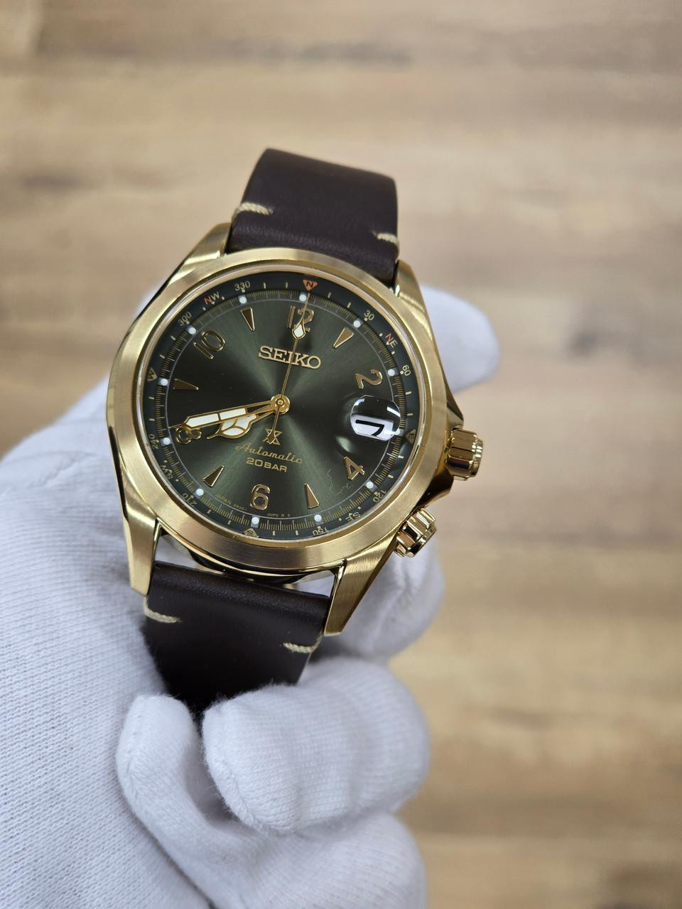 SEIKO Prospex Automatic 39.5MM Green Dial Brown Leather Men's