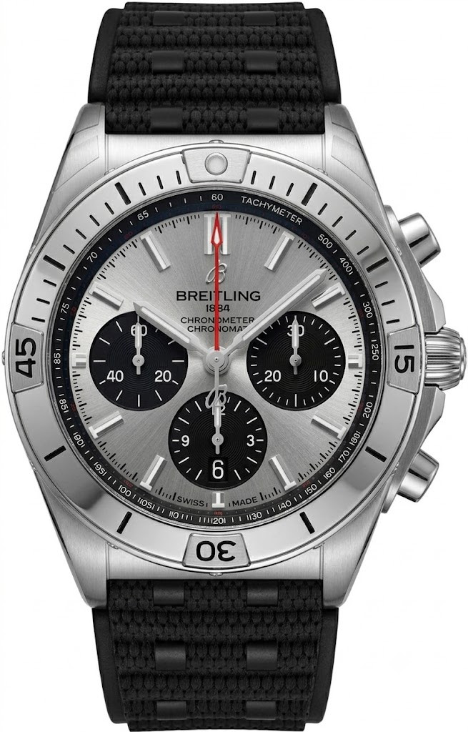 BREITLING Chronomat B01 42MM Silver Dial Rubber Men's Watch AB0134101G1S2