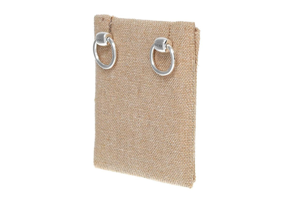 GUCCI Horsebit Sterling Silver Hoop Design Stud Earrings