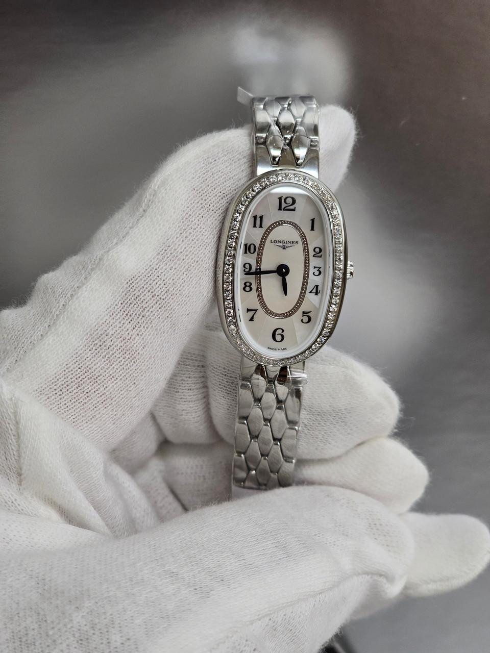 LONGINES Symphonette Quartz SS Oval MOP 56 Diamond Women's Watch