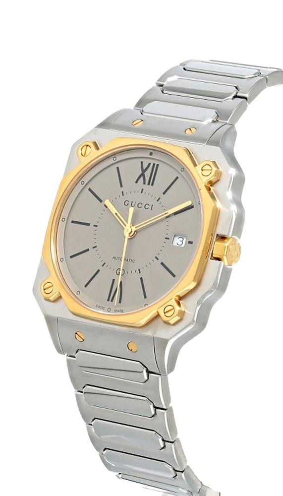 GUCCI G-Flat Automatic SS 36MM 18K Gold Plated Bezel Men's Watch