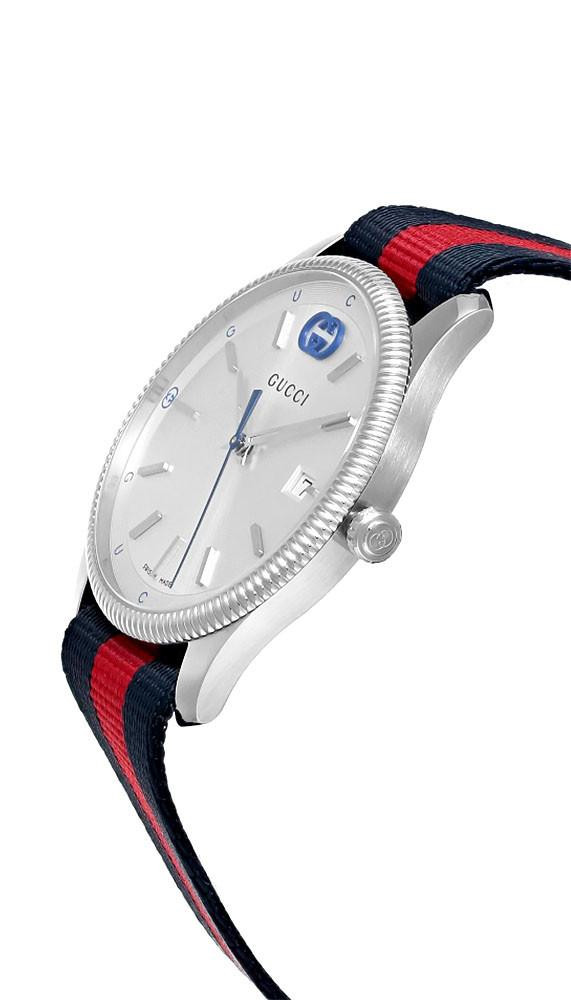 GUCCI G-Timeless Quartz 38MM Silver Dial Nylon Strap Men's Watch
