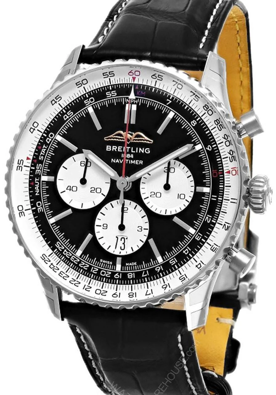 BREITLING Navitimer B01 Auto Chronograph 43MM Black Leather Men's Watch AB0138211B1P1