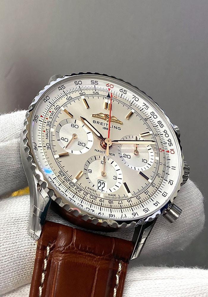 BREITLING Navitimer B01 Chronograph 41MM Silver Dial Leather Men's