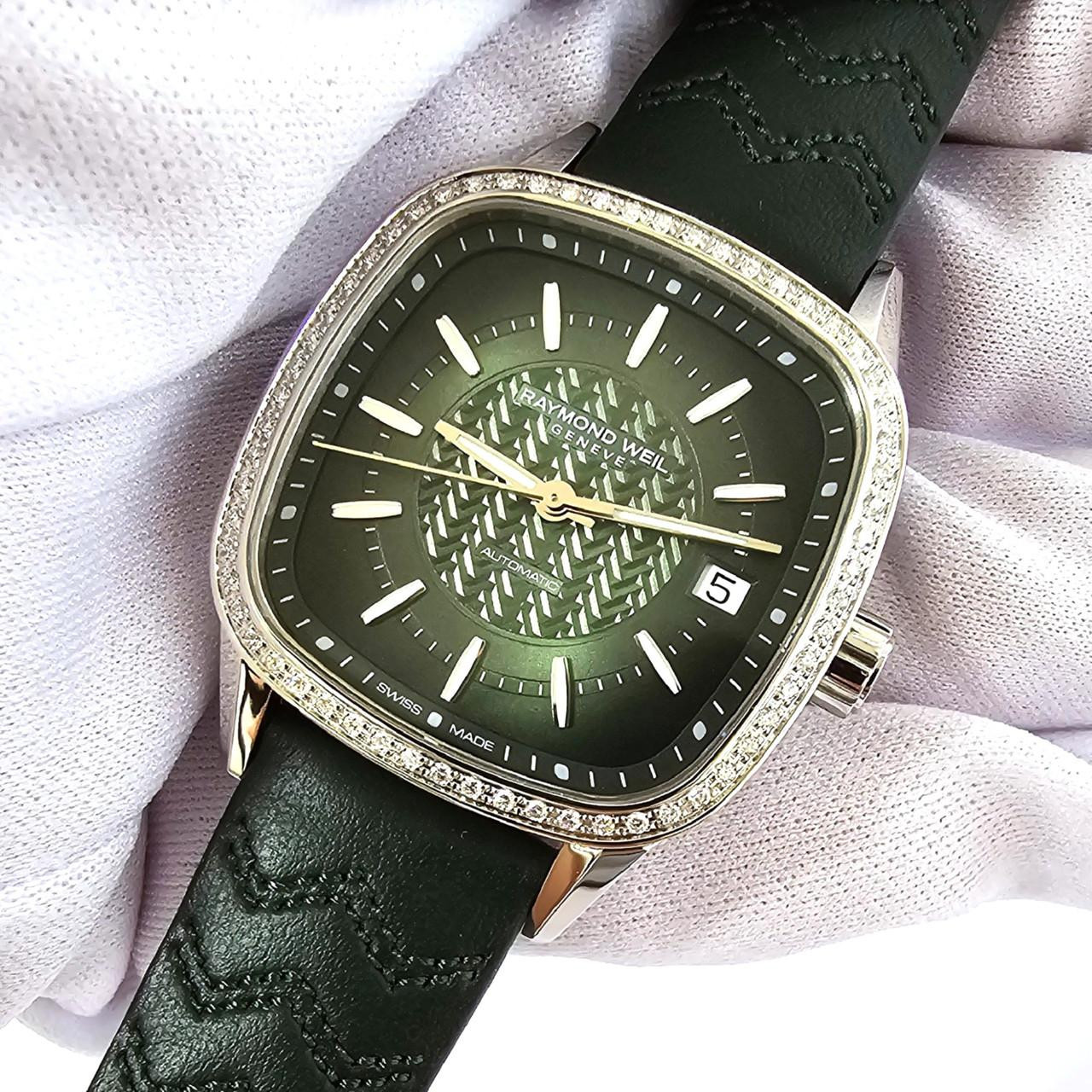 Raymond Weil Watches RAYMOND WEIL Freelancer 34.5MM 60 Diamonds Green Dial Women's Watch 2490-SCS-52051 