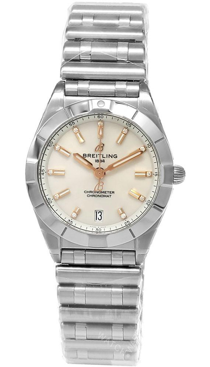 BREITLING Chronomat Quartz SS 32MM 11 Diamond MOP Dial Women's Watch A77310101A3A1 