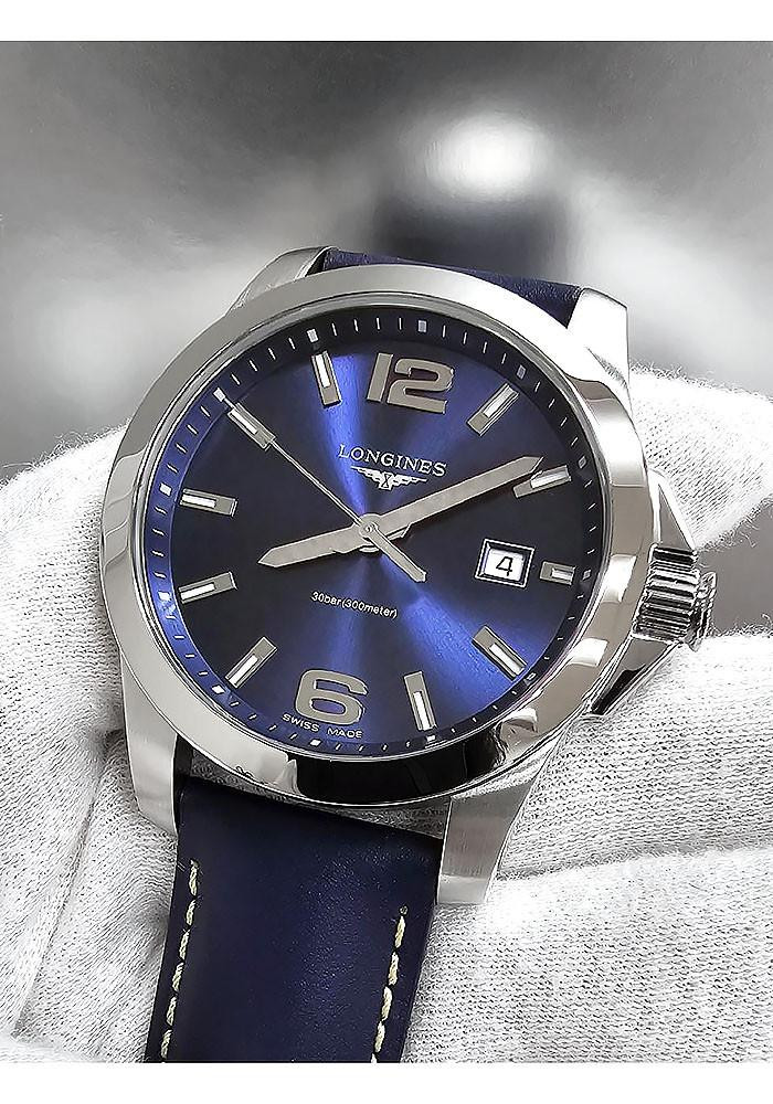 LONGINES Conquest Quartz 41MM Blue Dial Leather Men's Watch L3
