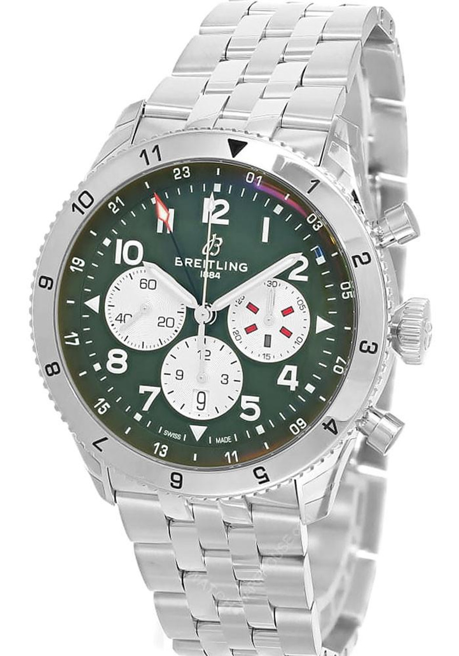 Breitling watches BREITLING Super Avi B04 Chronograph GMT 46MM Curtiss Warhawk Green Dial Men's Watch AB04452A1L1A1 