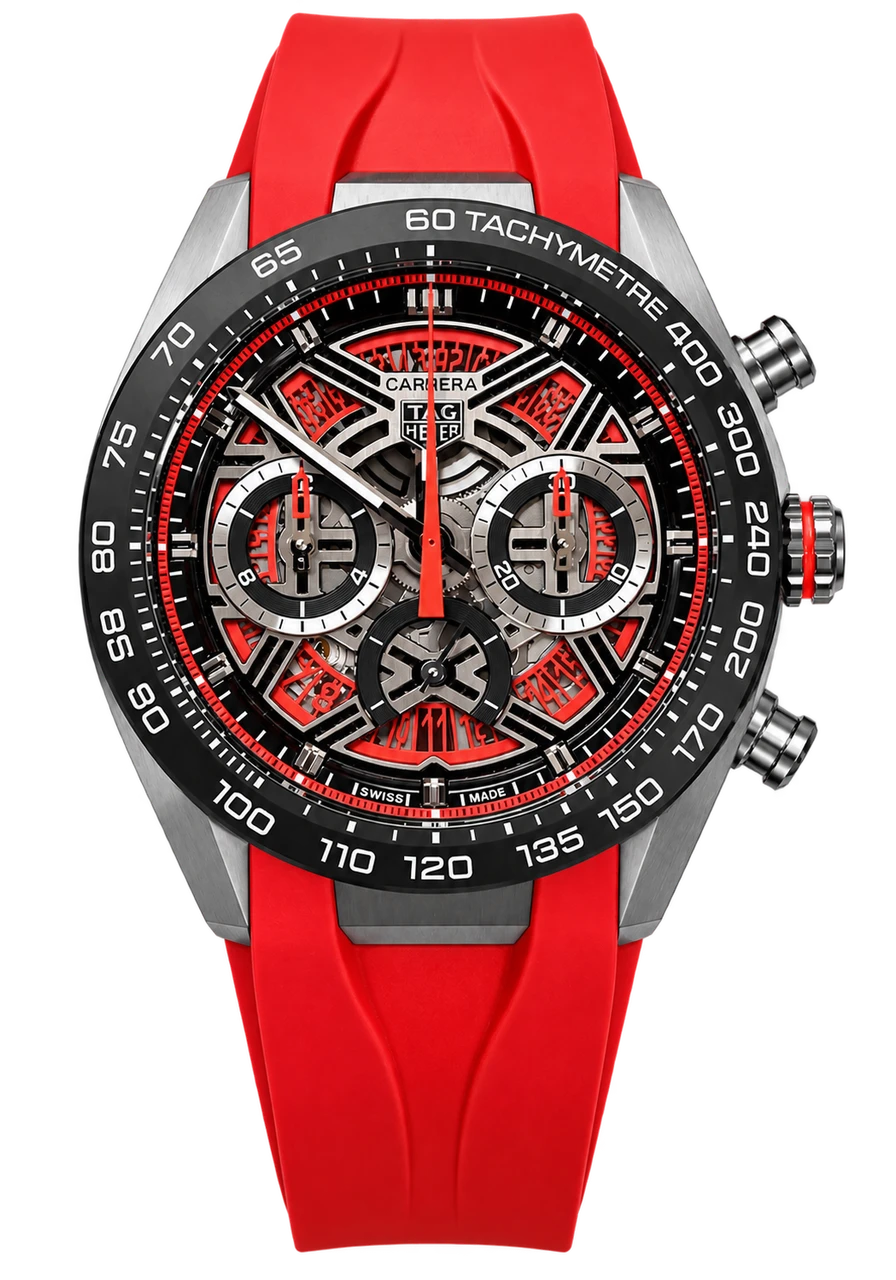 TAG HEUER Carrera Chronograph Extreme Sport 44MM Titanium Orange-Red Rubber Men's Watch CBU2082.FT6275