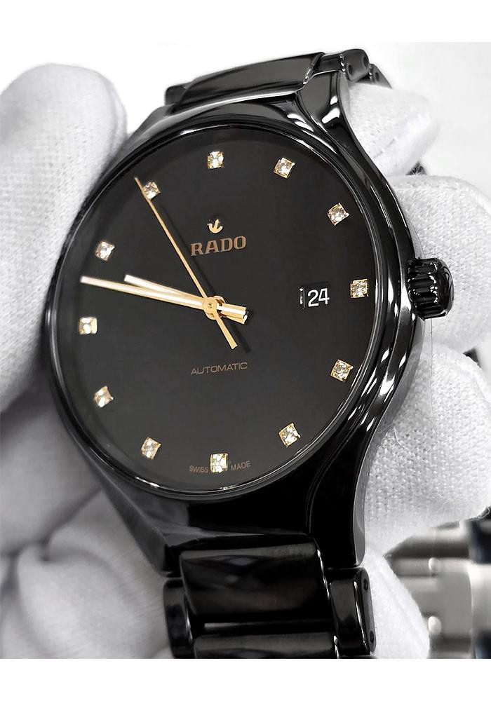 RADO True Round Quartz 40MM 12 Diamond Black Dial Men's Watch