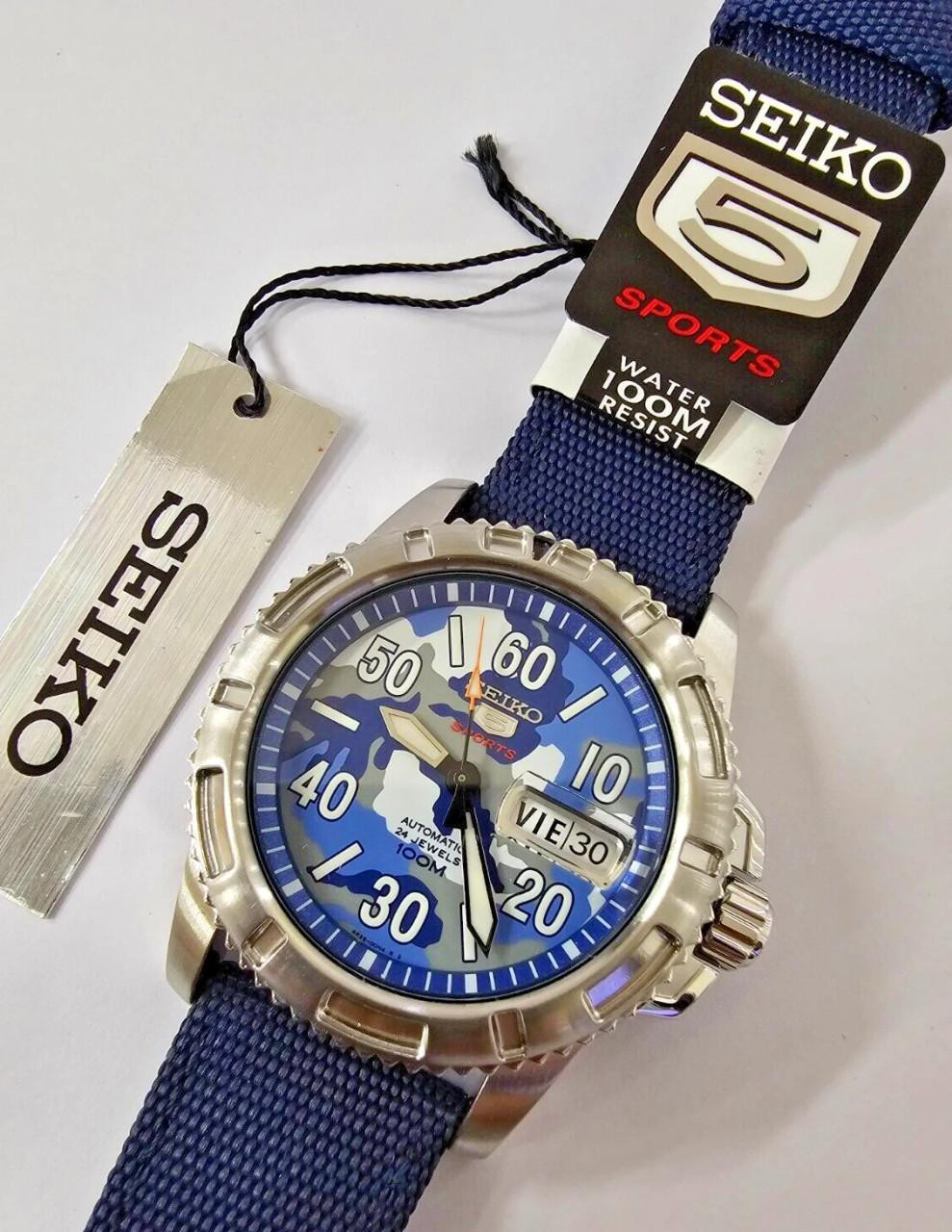 Seiko 5 Sports Automatic 44MM Blue Camouflage Dial Men's Watch