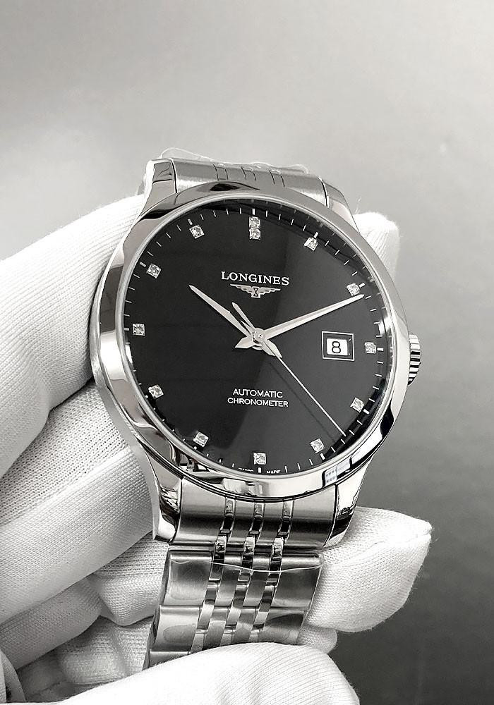LONGINES Record Automatic SS 38.5MM Black Diamond Dial Men's Watch