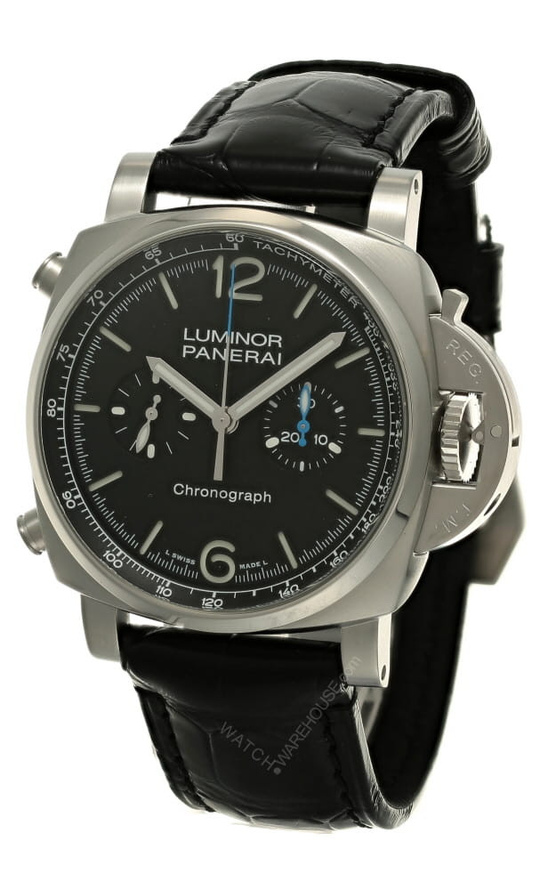 PANERAI Luminor Chronograph 44MM Black Dial Leather Men's Watch PAM01109 