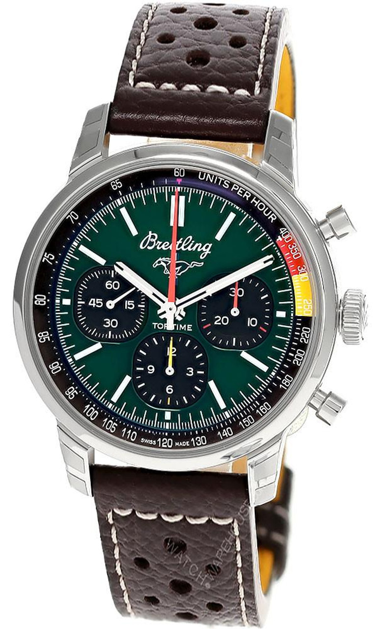 Breitling watches BREITLING Top Time B01 Ford Mustang 41MM Green Dial Leather Men's Watch AB01762A1L1X1 