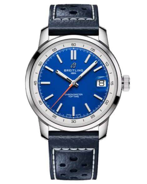 BREITLING Top Time B31 Automatic 38MM Blue Dial Leather Men's Watch AB3113A71C1X1