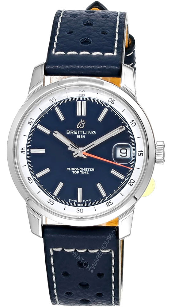 BREITLING Top Time B31 Automatic 38MM Blue Dial Leather Men's Watch AB3113A71C1X1