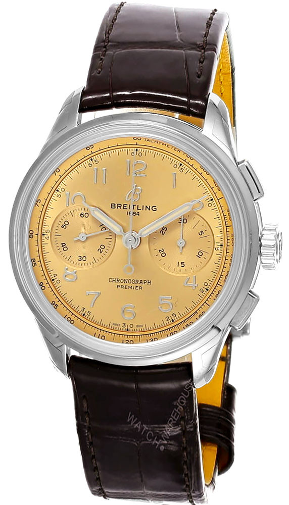 BREITLING Premier B09 Chronograph 40MM Champagne Dial Leather Men's Watch AB0930F51H1P1