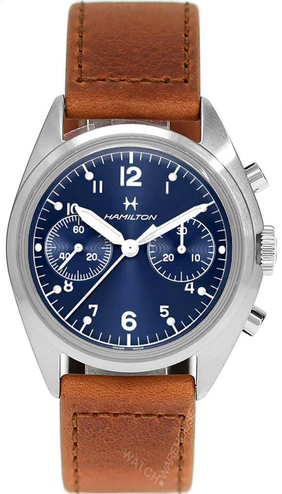 Hamilton watches HAMILTON Khaki Aviation Pilot Pioneer Mechanical CHRONO 40MM Blue Dial Leather Men's Watch H76409540  