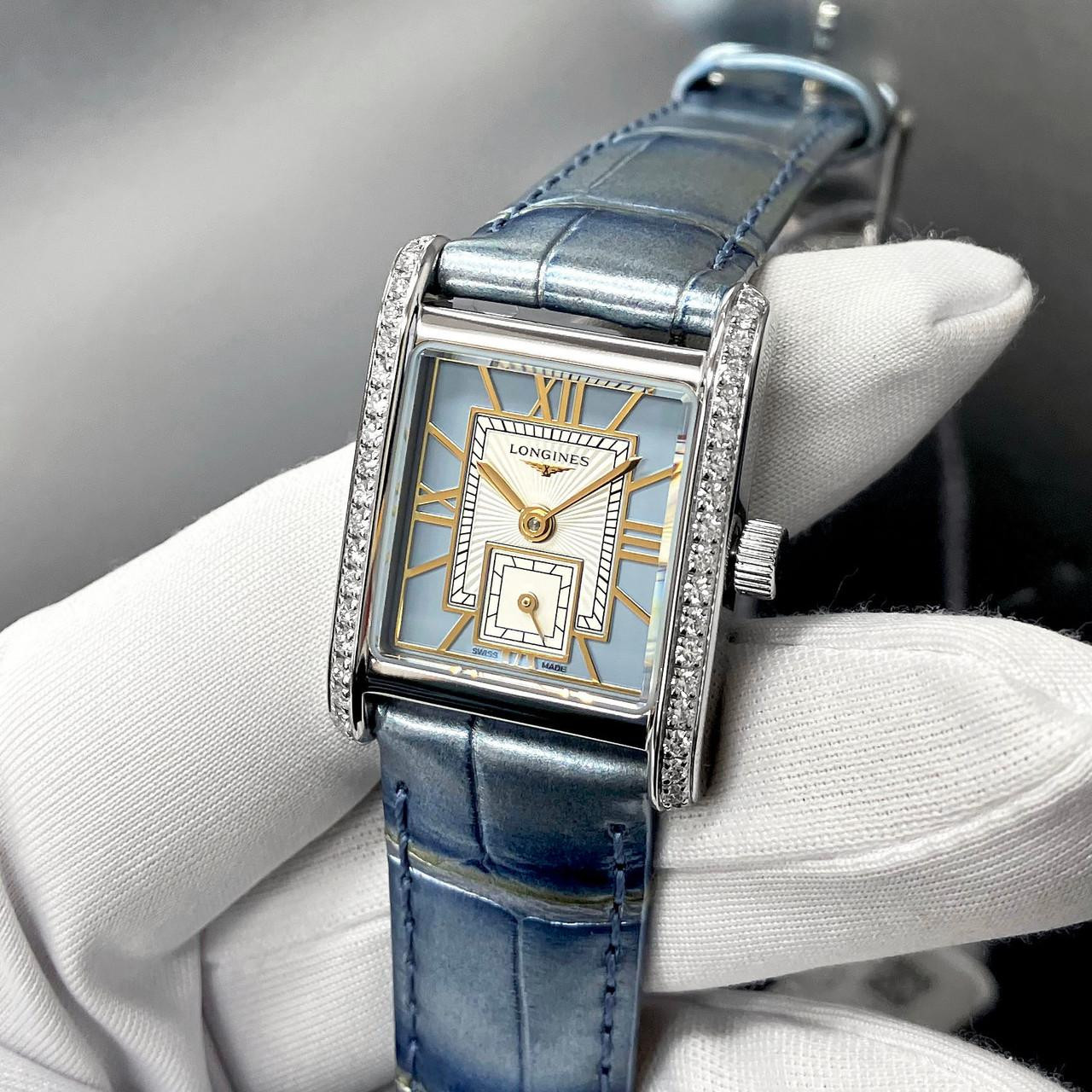 LONGINES Mini DolceVita Quartz 21.5MM Blue Dial Leather Women's