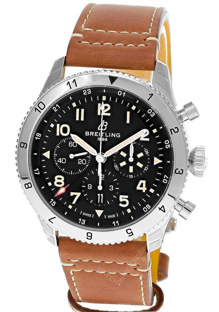 Breitling watches BREITLING Super AVI B04 P-51 Mustang Chronograph 46MM Black Dial Leather Men's Watch AB04453A1B1X1