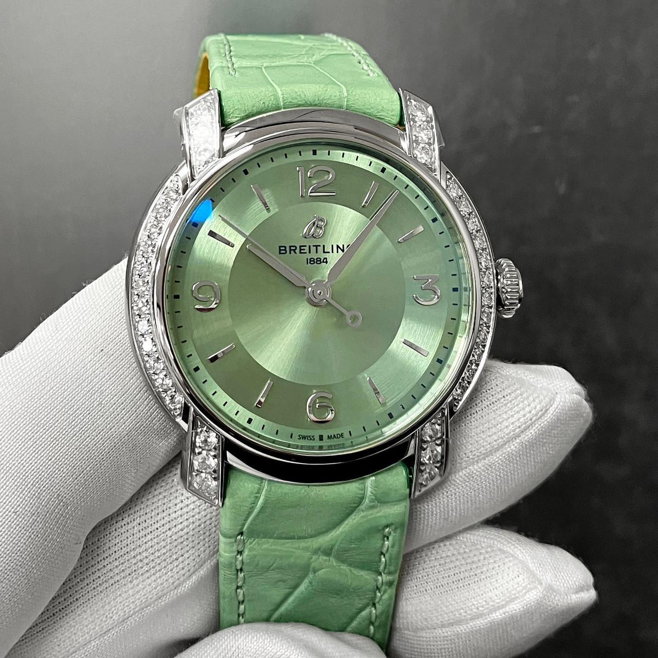 BREITLING Lady Premier Automatic 36MM Green Dial Diamond Bezel