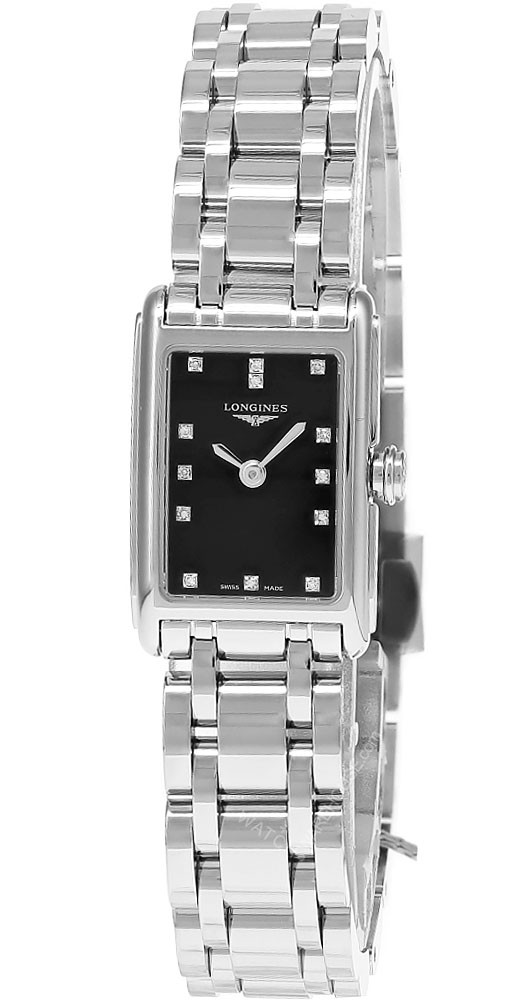 LONGINES DolceVita Quartz SS 27MM Black 13 Diamond Dial Women's Watch L5.258.4.57.6