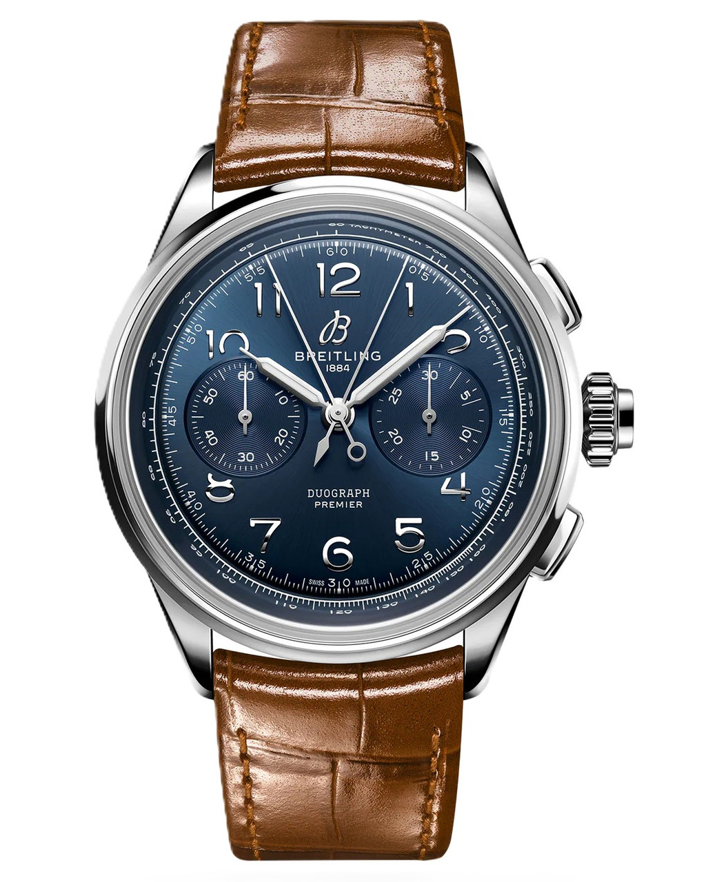 BREITLING Premier B15 Duograph 42MM Blue Dial Leather Men's Watch AB1510171C1P1