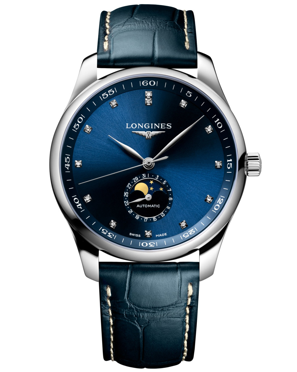 LONGINES Master Collection Moonphase Auto 42MM Blue Diamond Dial Leather Men's Watch L2.919.4.97.0 / L29194970