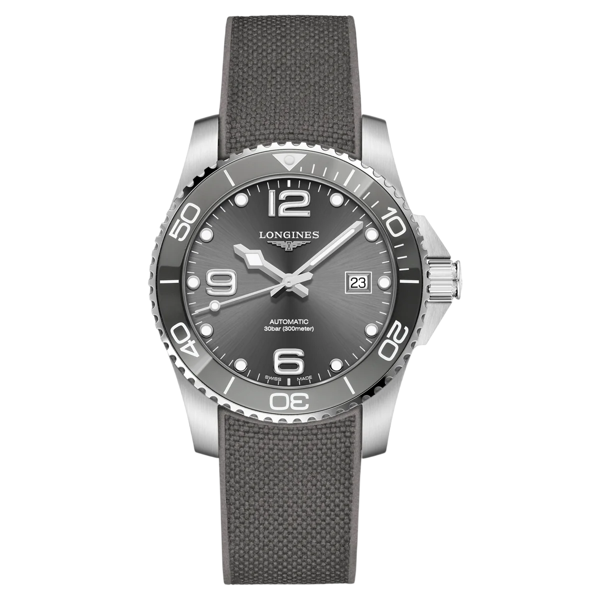 LONGINES HydroConquest Automatic 41MM Gray Dial Rubber Men's Watch L3.781.4.76.9 / L37814769