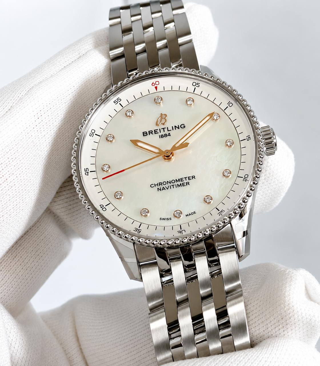 Breitling watches BREITLING Navitimer Quartz 32MM MOP Diamond Dial SS Women's Watch A77320E61A2A1 