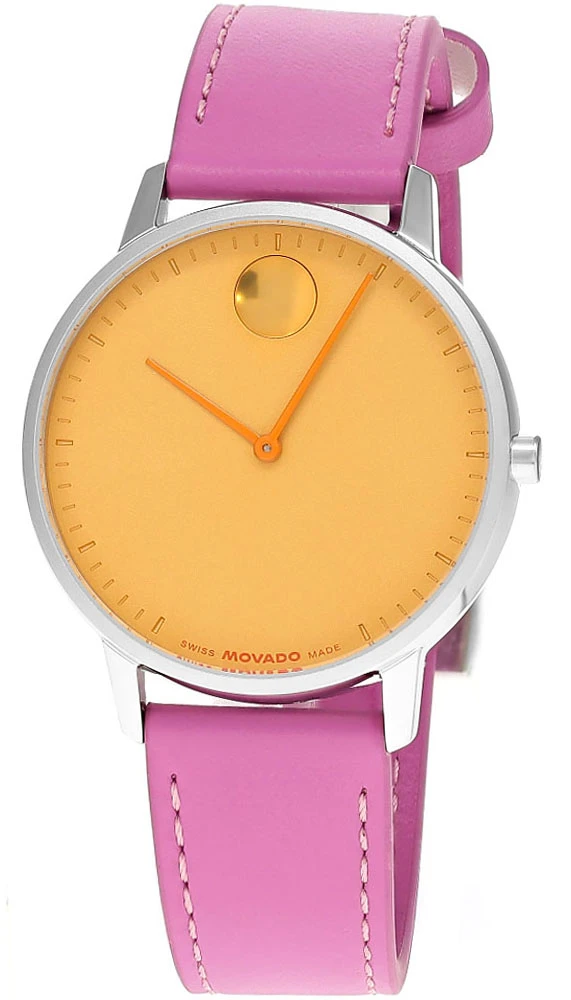 MOVADO Face Chronograph Quartz 39MM Orange Dial Leather Unisex Watch 3640167