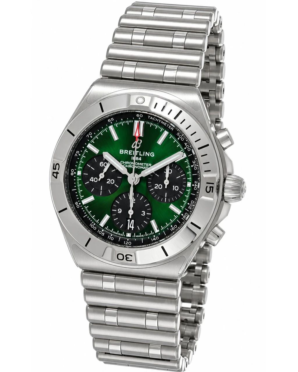 BREITLING Chronomat B01 Chronograph 42MM Green Dial SS Men's Watch AB0158101L1A1