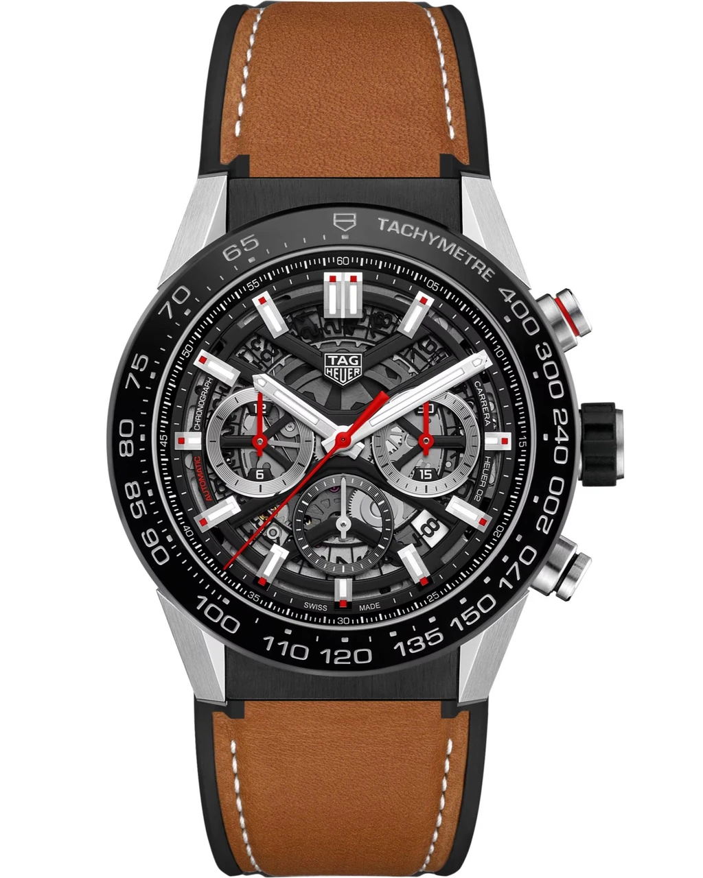 TAG Heuer Watches‎ TAG HEUER Carrera Chronograph Auto 45MM Skeleton Dial Leather Men's Watch CBG2A10.FT6169 
