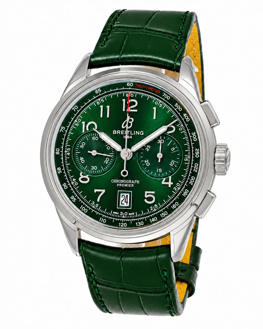 BREITLING Premier B01 Chronograph 42MM Green Dial Leather Men's Watch AB0145371L1P2