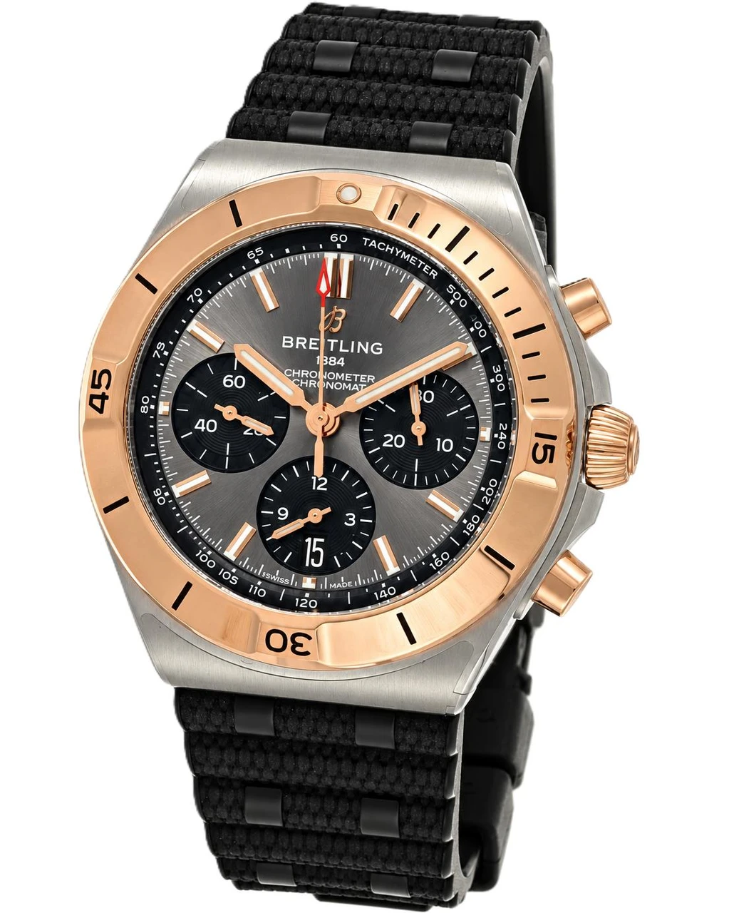 Breitling watches BREITLING Chronomat B01 Chronograph 42MM Anthracite Dial 18k Rose Gold Rubber Men's Watch UB0158101B1S1