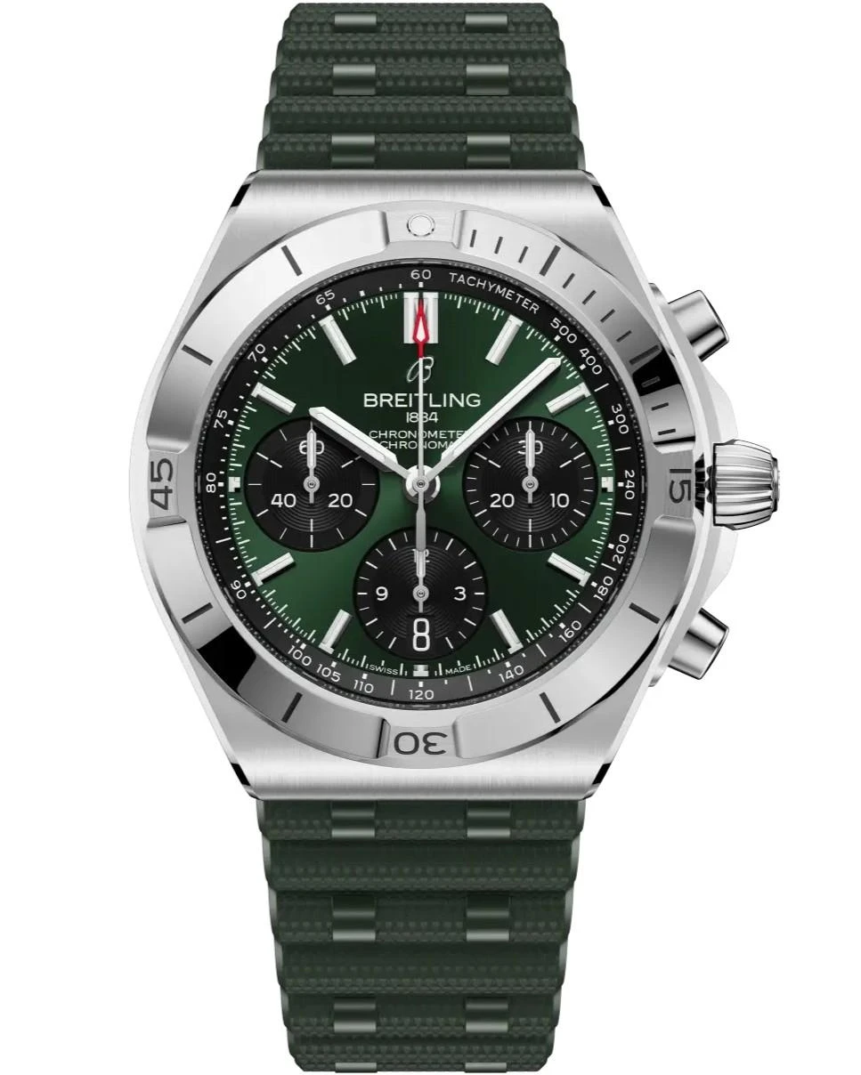 Breitling watches BREITLING Chronomat B01 Chronograph Automatic 42MM Green Dial Rubber Men's Watch AB0158101L1S1 