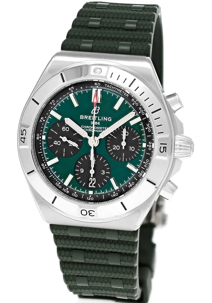 Breitling watches BREITLING Chronomat B01 Chronograph Automatic 42MM Green Dial Rubber Men's Watch AB0158101L1S1 