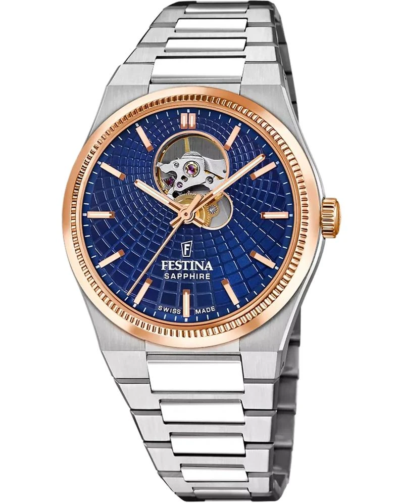 Festina FESTINA Rive Open Heart Automatic 40MM Blue Dial SS Men's Watch F20061-2 