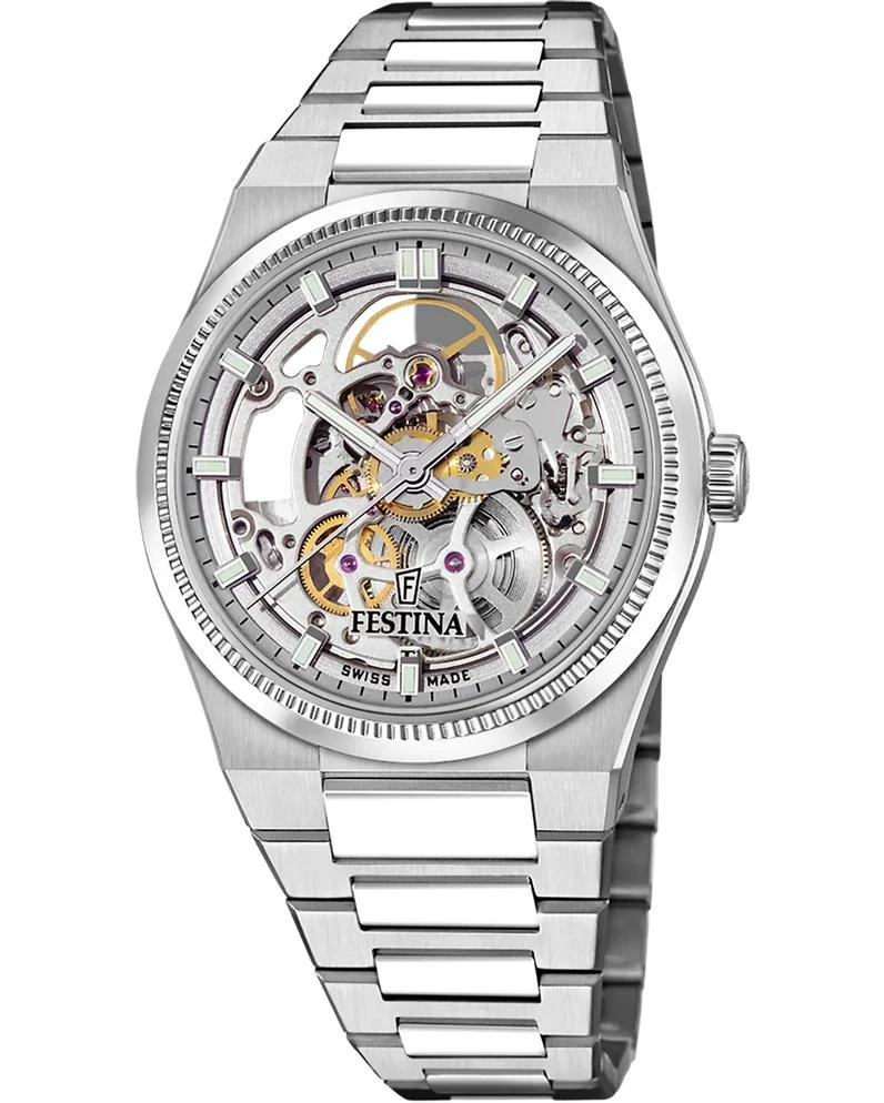 Festina  FESTINA Rive Skeleton Automatic 40MM Silver Dial SS Men's Watch F20069-1 